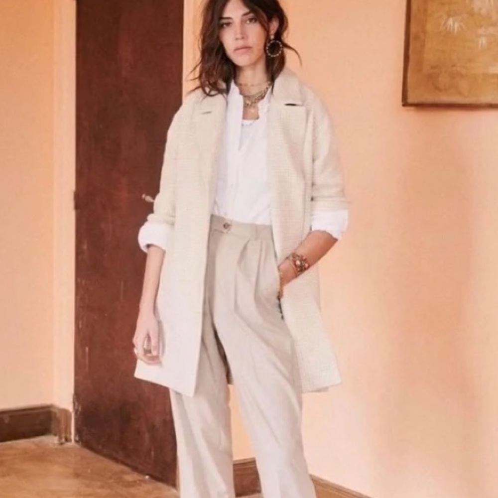 Sézane Monroe Coat Ecru/Beige Check Size 36/S NWT